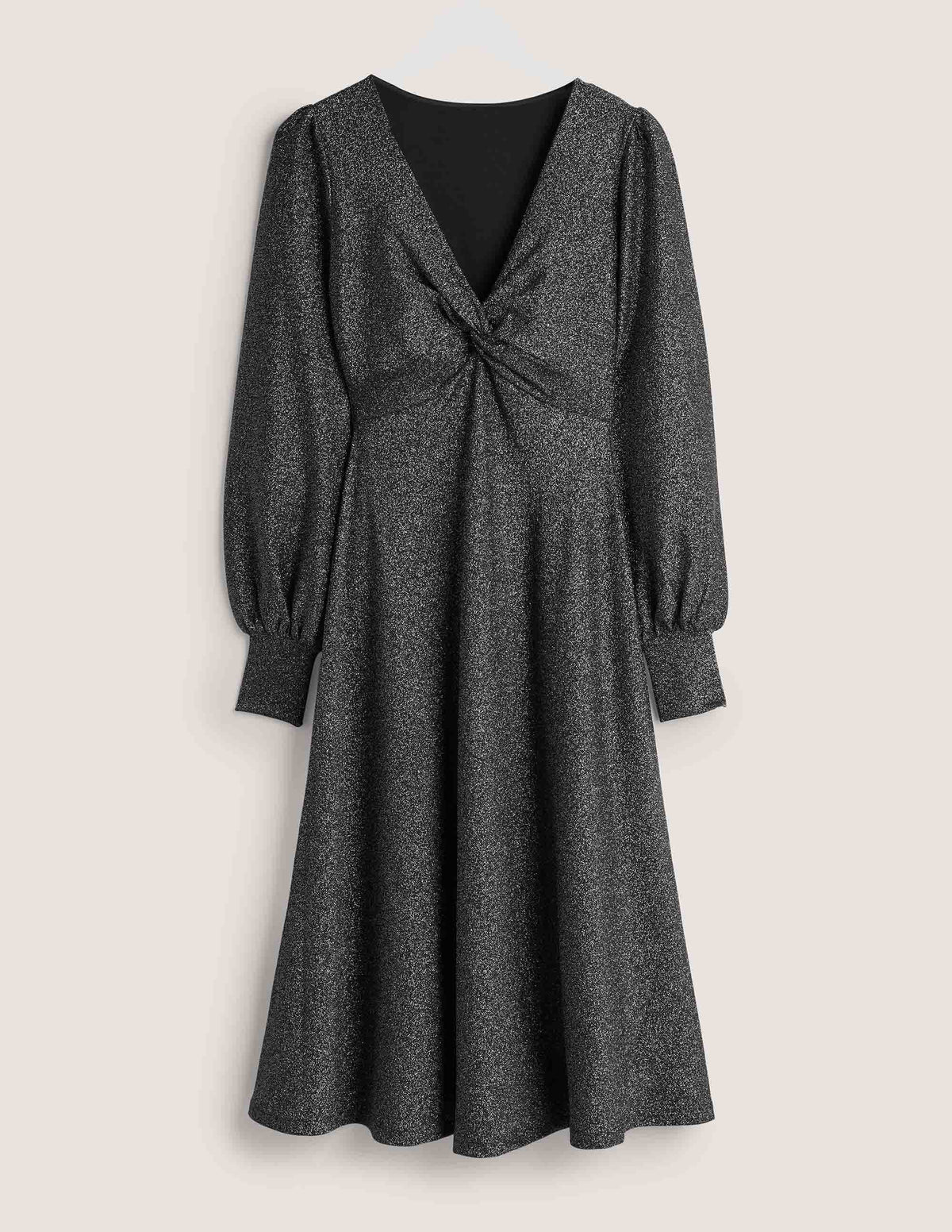 Black Sparkle Metallic Jersey Midi Dress-Black Sparkle - Image 3