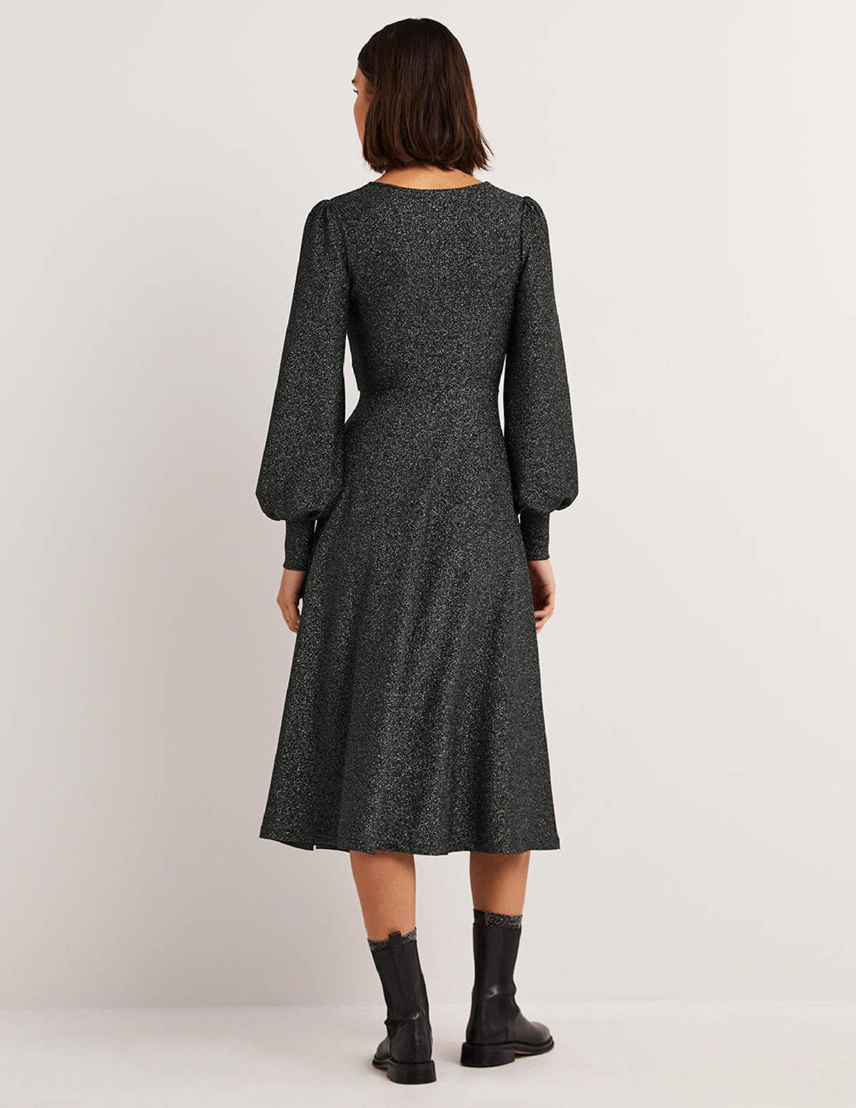 Black Sparkle Metallic Jersey Midi Dress-Black Sparkle - Image 1