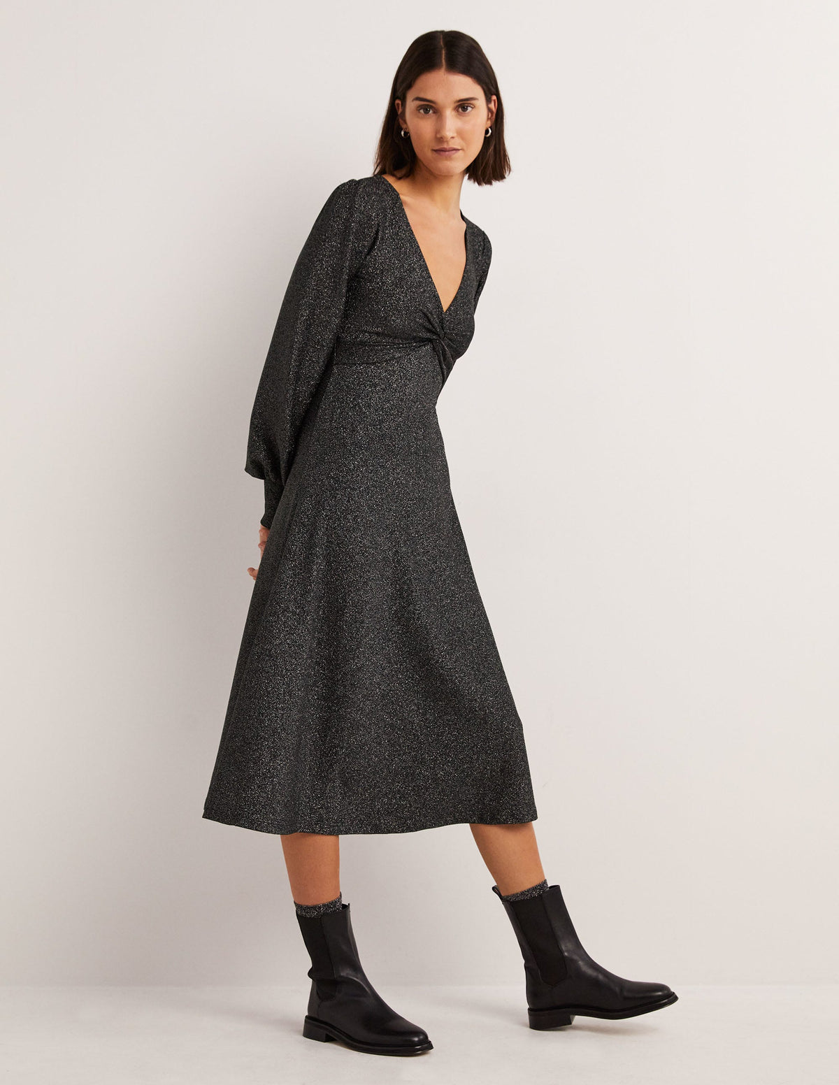 Black Sparkle Metallic Jersey Midi Dress-Black Sparkle - Image 2